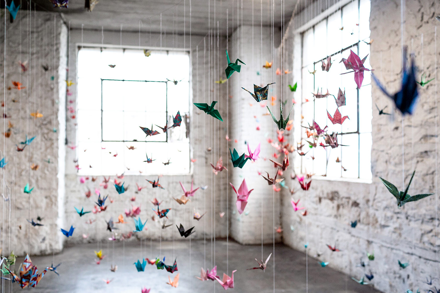 1000 Cranes for Peace-Trillium Salon Series-Likewise Studios- Origami Paper Cranes Art Installation